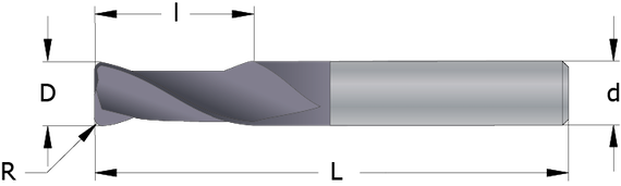 Drawing of a Solid Carbide End Mill with Corner Radius