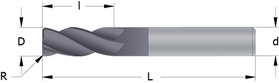Drawing of a Solid Carbide End Mill with Corner Radius