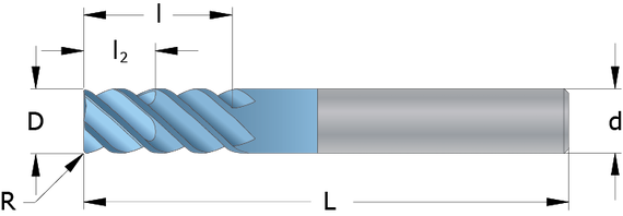 Drawing of a Solid Carbide Slot Side End Mill